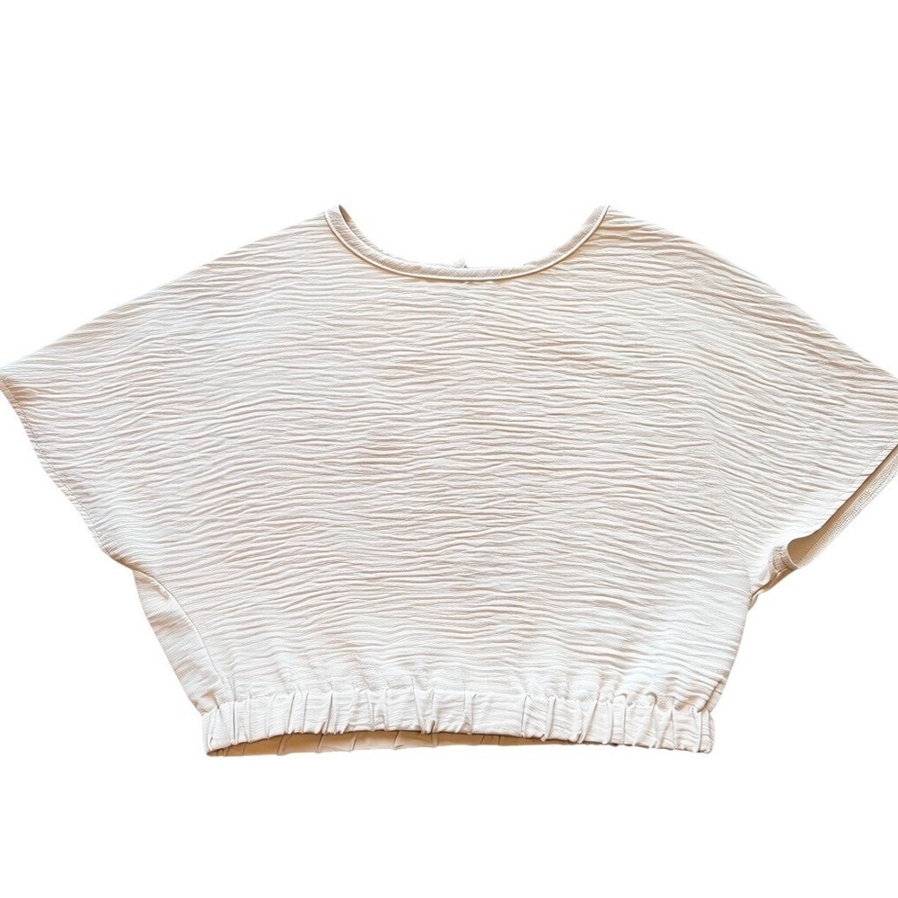 Beige Textured Crop Top Elastic Hem Blouse Size M NEW Coastal Cowboy Cowgirl